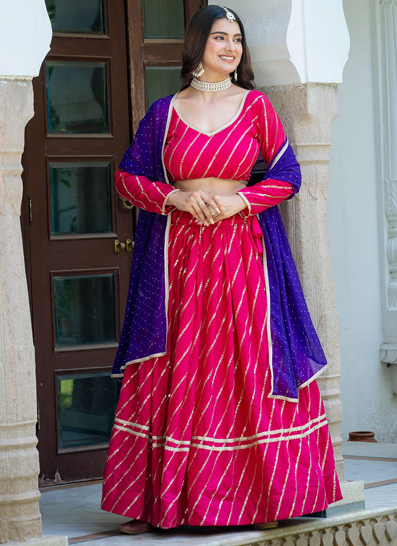 Rani Pink Vichitra Silk Embroidered Sequins Lehenga After Six Wear
