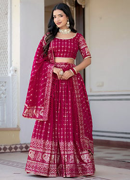 Rani Pink Vichitra Silk Foil Print Lehenga