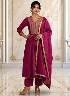 Rani Pink Vichitra Silk Hand Embroidered Sequins With Beads Work Anarkali Suit