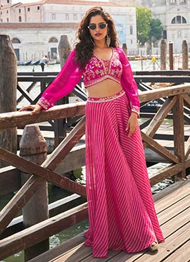 Rani Pink Viscose Jacquard Silk Embroidered Beads And Stones Palazzo Set Wedding Wear