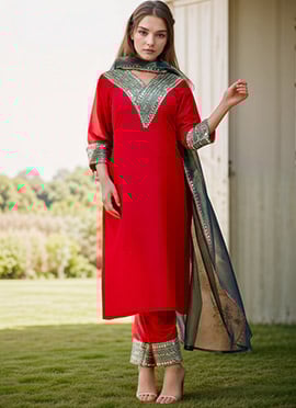 Rani Pink Viscose Rayon Embroidered Sequins Straight Pant Suit