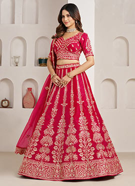 Rani Silk Floral Zari Embroidered Bridal Lehenga