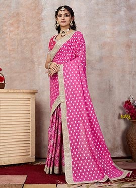 Rani Viscose Chanderi Embroidered Saree