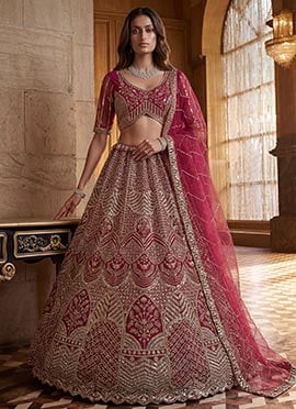 Raspberry Pink Net Zardosi Embroidered Sequins Lehenga