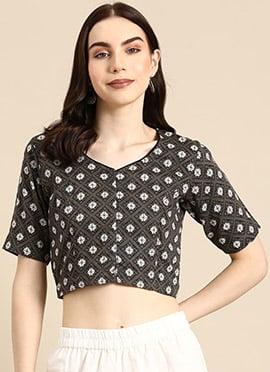 Ravishing Black Cotton Printed Blouse