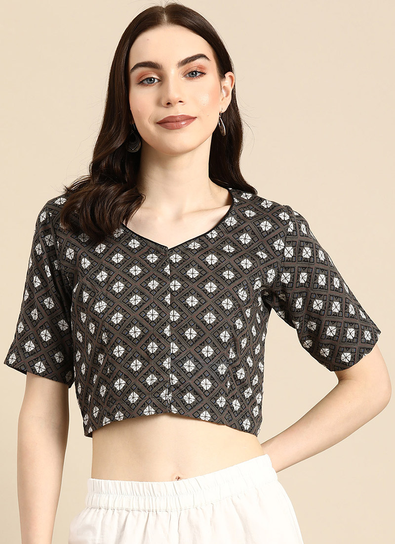 Ravishing Black Cotton Printed Blouse After Six Wear