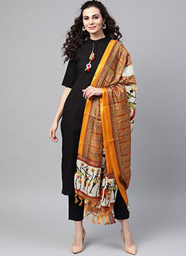 Ravishingly Bhagalpuri Cotton Black Straight Pant Suit