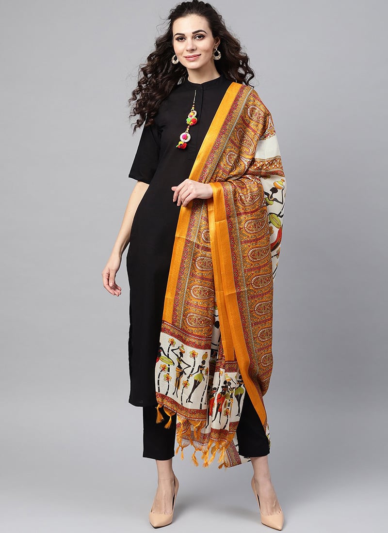 Ravishingly Bhagalpuri Cotton Black Straight Pant Suit After Six Wear