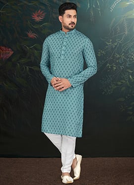 Rayon Embroidered Kurta Pyjama With Collar Neck And Full Sleeve