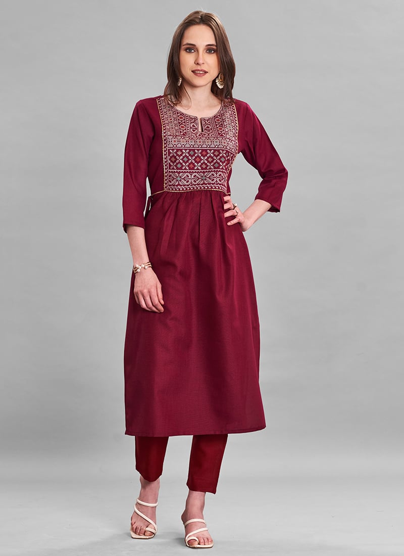 Rayon Embroidered Straight Pant Suit After Six Wear