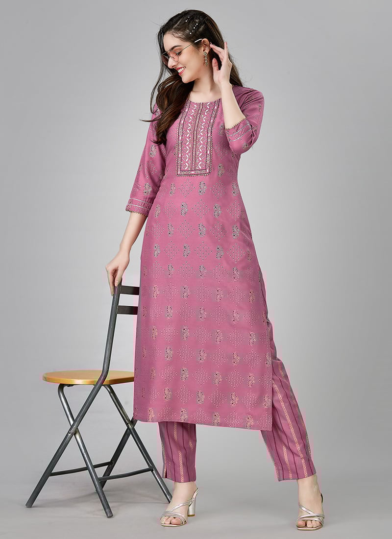 Rayon Printed Kurta Straight Pant Set After Six Wear