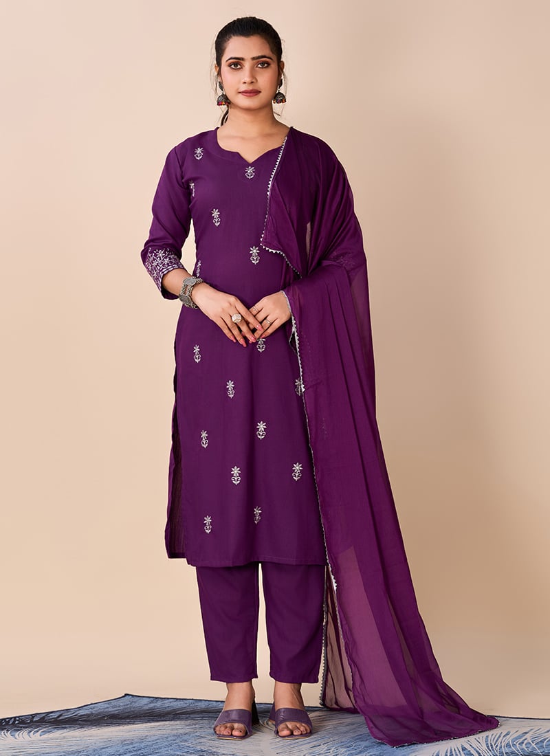 Rayon Slub Embroidered Straight Pant Suit After Six Wear
