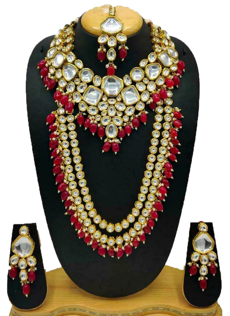 Red Alloy Kundan Necklace Wedding Wear