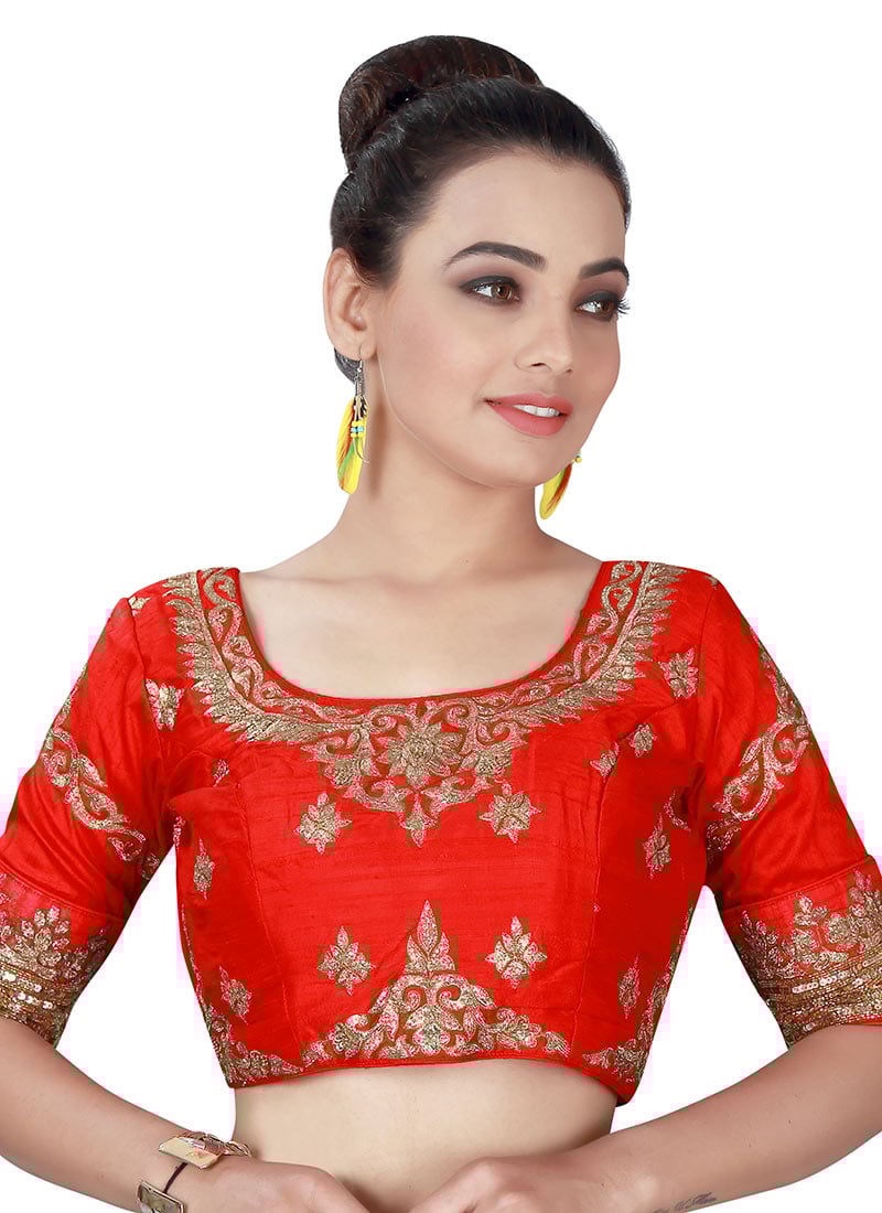 Red Art Silk Blouse Party Wear