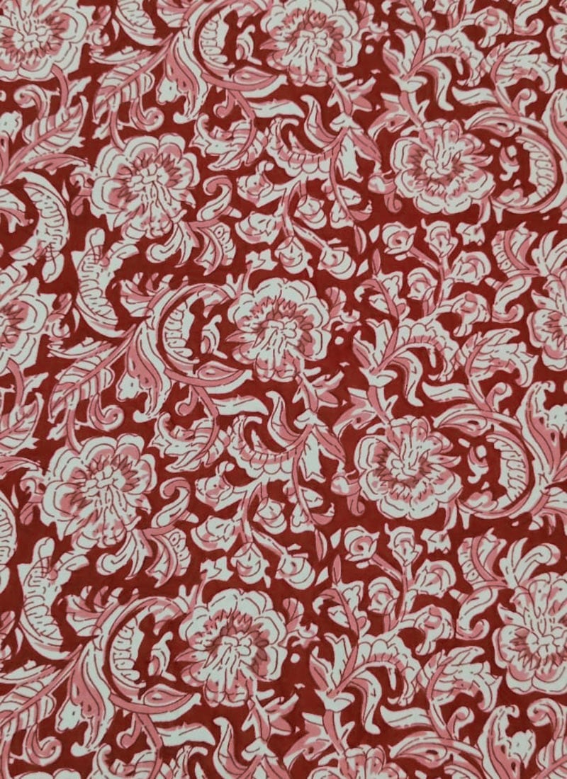 Red Art Silk Cotton Mill Print Fabric