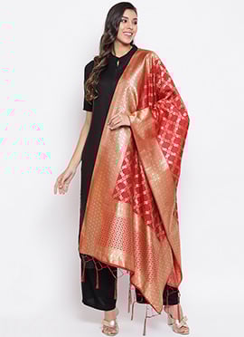 Red Art Silk Dupatta