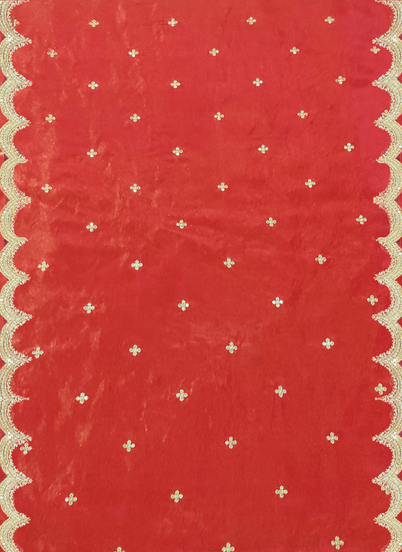 Red Art Silk Embroidered Fabric