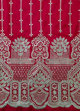 Red Art Silk Embroidered Fabric