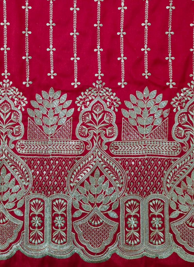 Red Art Silk Embroidered Fabric