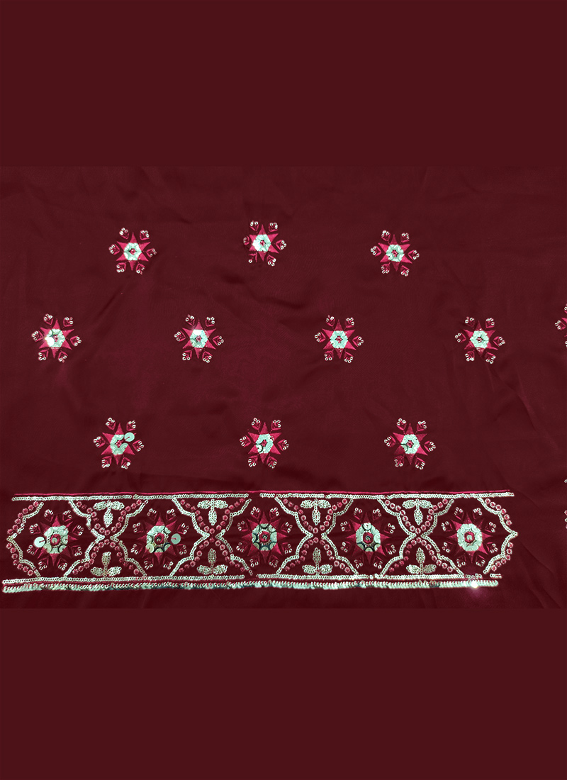 Maroon Rangoli Silk Embroidered Sequins Fabric