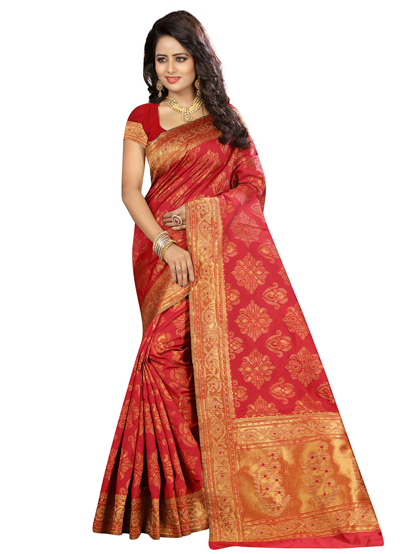 Buy Red Art Silk Saree, Zari, sari Online Shopping SASLE352