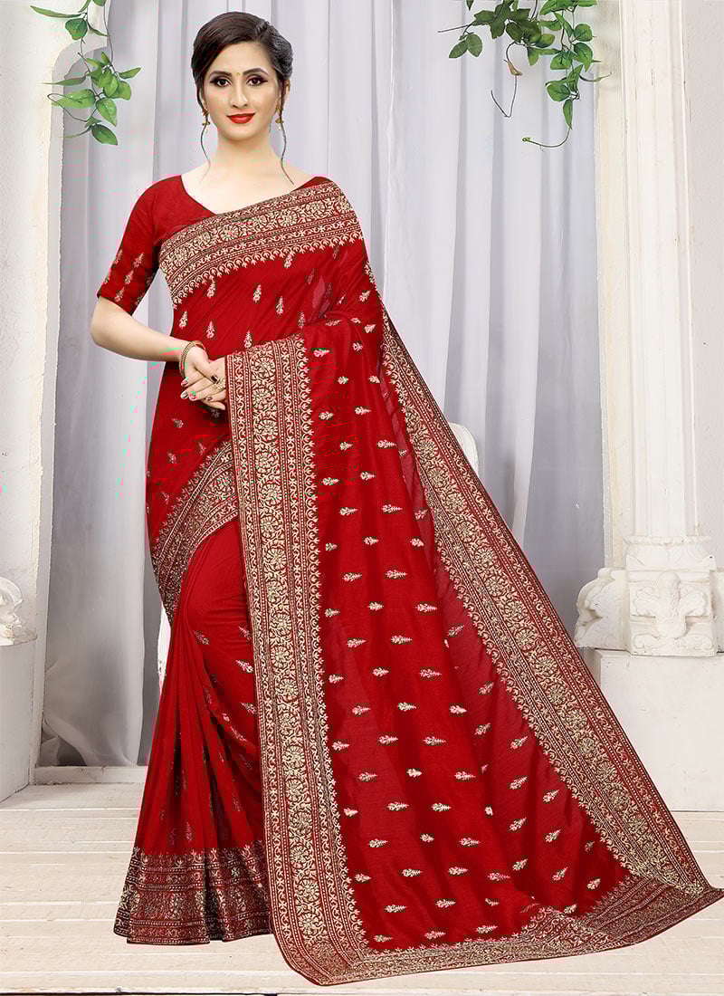 Red Art Silk Saree Party Wear