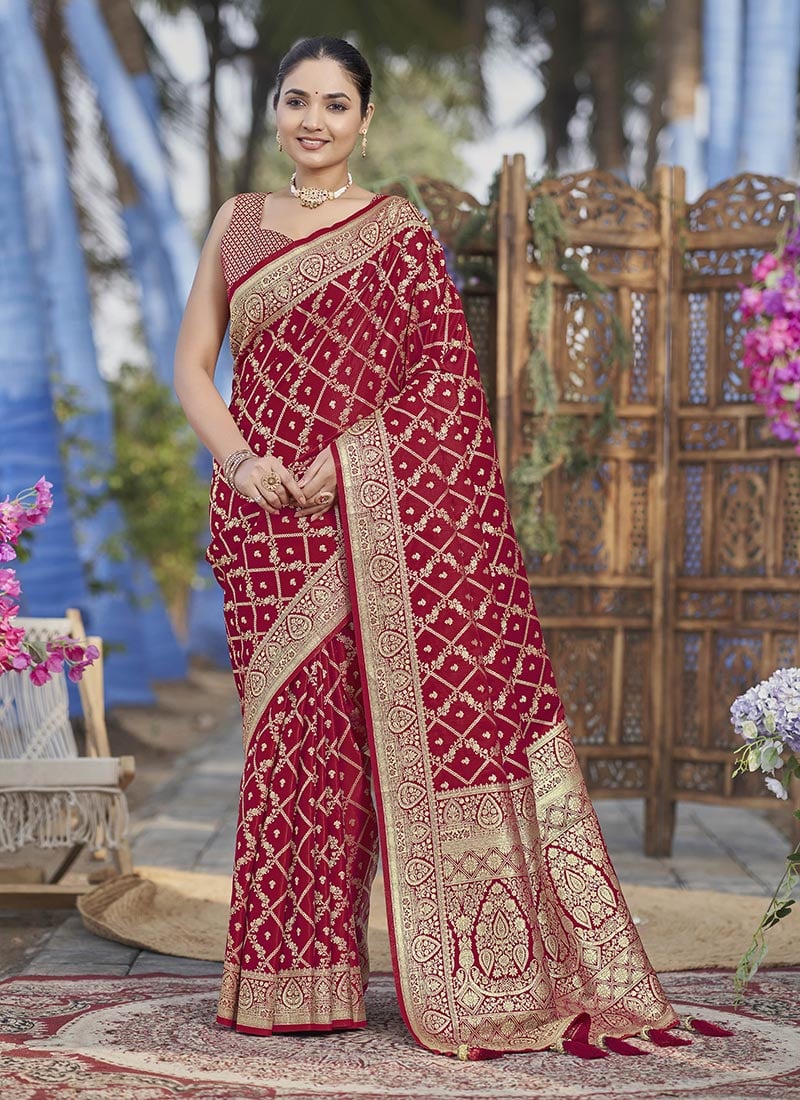 Red Banarasi Silk Jacquard Zari Saree