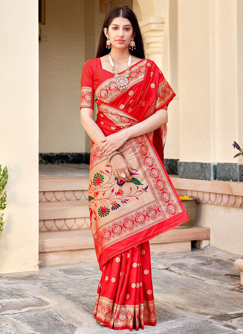 Red Banarasi Silk Weaving Saree