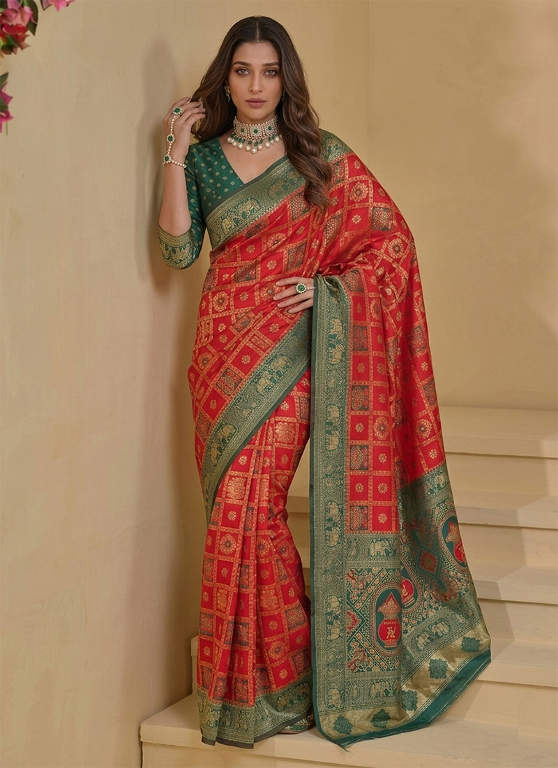 Red Banarasi Silk Zari Saree Festive Wear