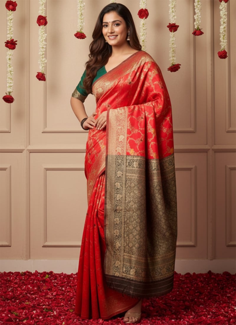 Red Banarasi Silk Zari Saree Festive Wear