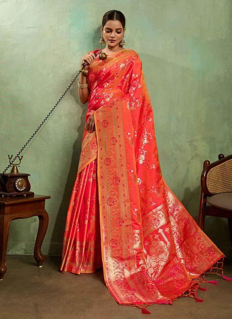 Red Banarasi Silk Zari Saree Festive Wear