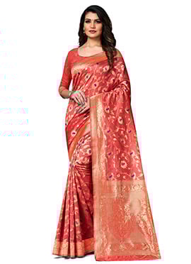 Red Banarasi Silk Zari Weaving Work Saree