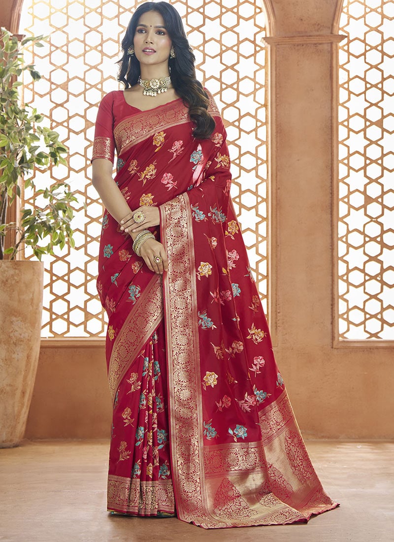Red Banarasi Silk Zari Work Saree