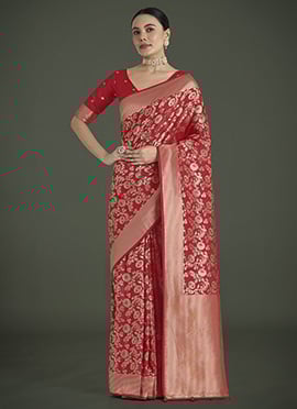 Red Banarasi Silk Zari Woven Saree