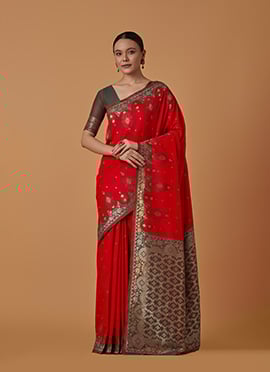 Red Banarasi Silk Zari Woven Saree