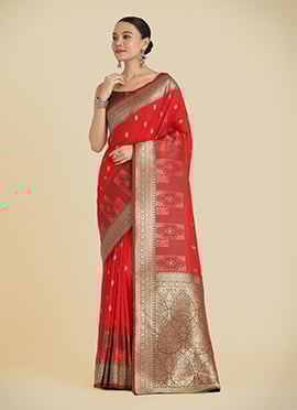 Red Banarasi Silk Zari Woven Saree