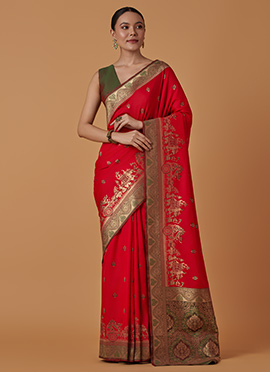 Red Banarasi Silk Zari Woven Saree