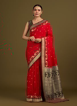 Red Banarasi Silk Zari Woven Saree