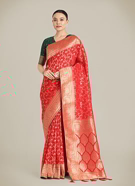 Red Banarasi Silk Zari Woven Saree