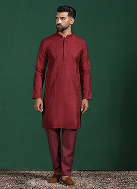Red Banglory Silk Embroidered Kurta Pyjama