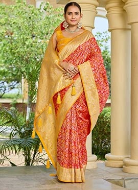 Red Bararasi Silk Zari Woven Saree