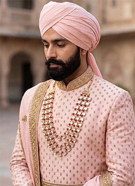 Red Bead Kundan Layered Mens Mala