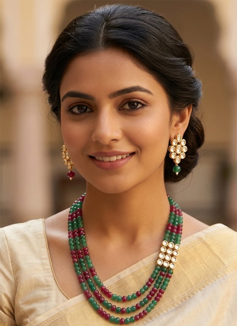 Red Beaded Kundan Necklace Set  After Six Wear