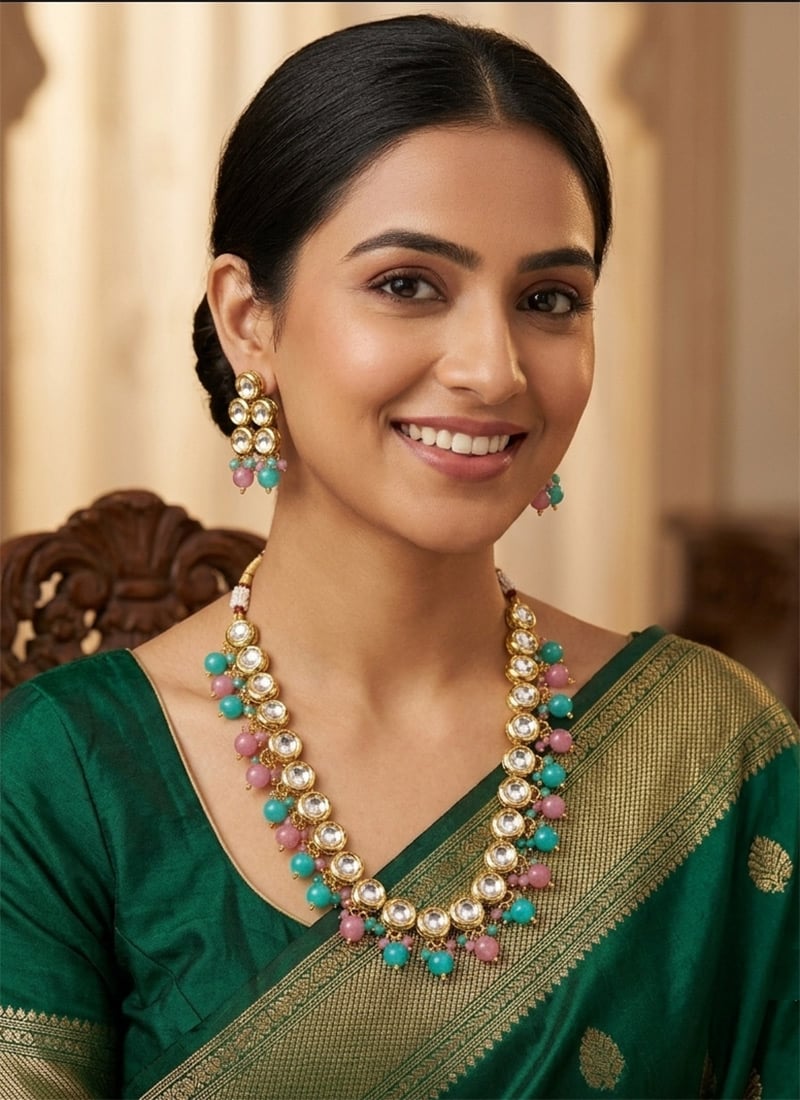 Red Beaded Kundan Necklace Set After Six Wear