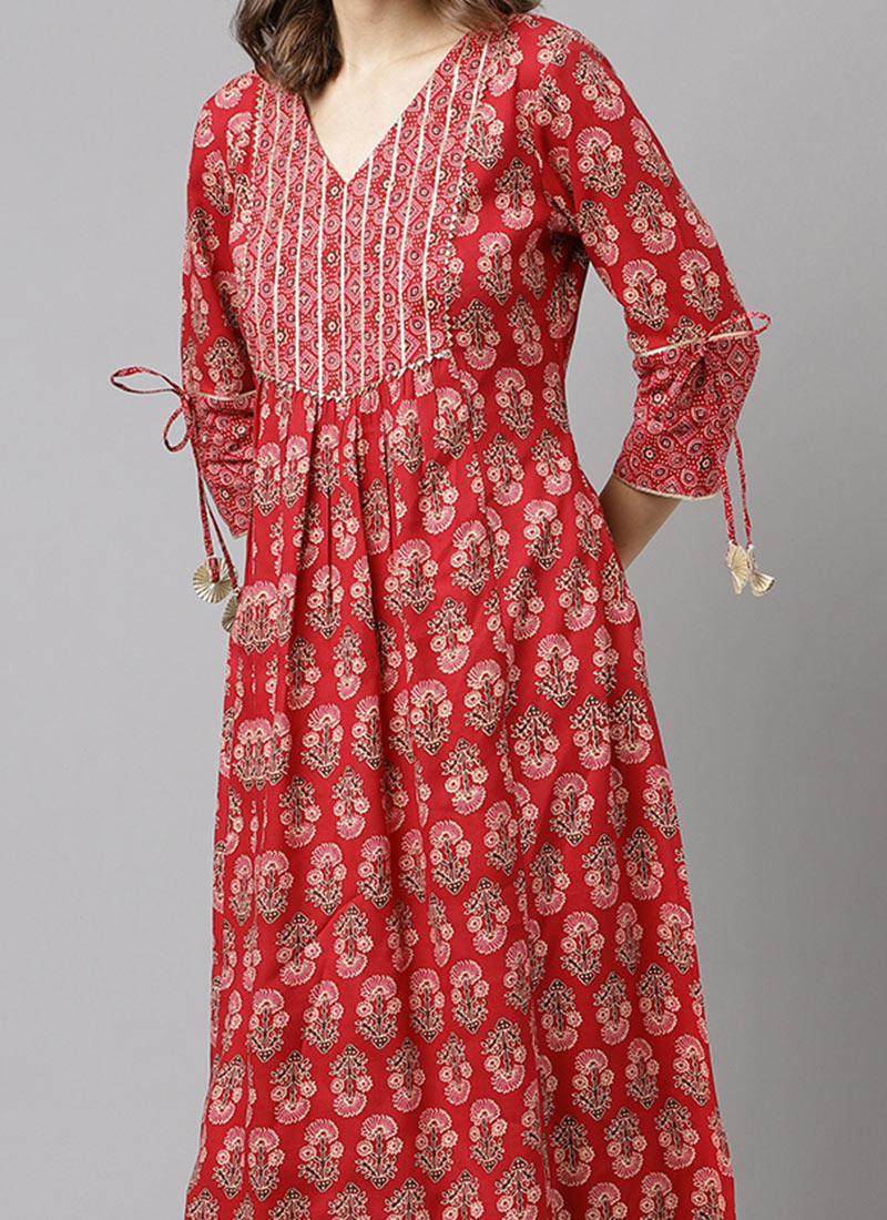 Indiessence (Buy 2 @ 499) Red Stripe Printed Kurta