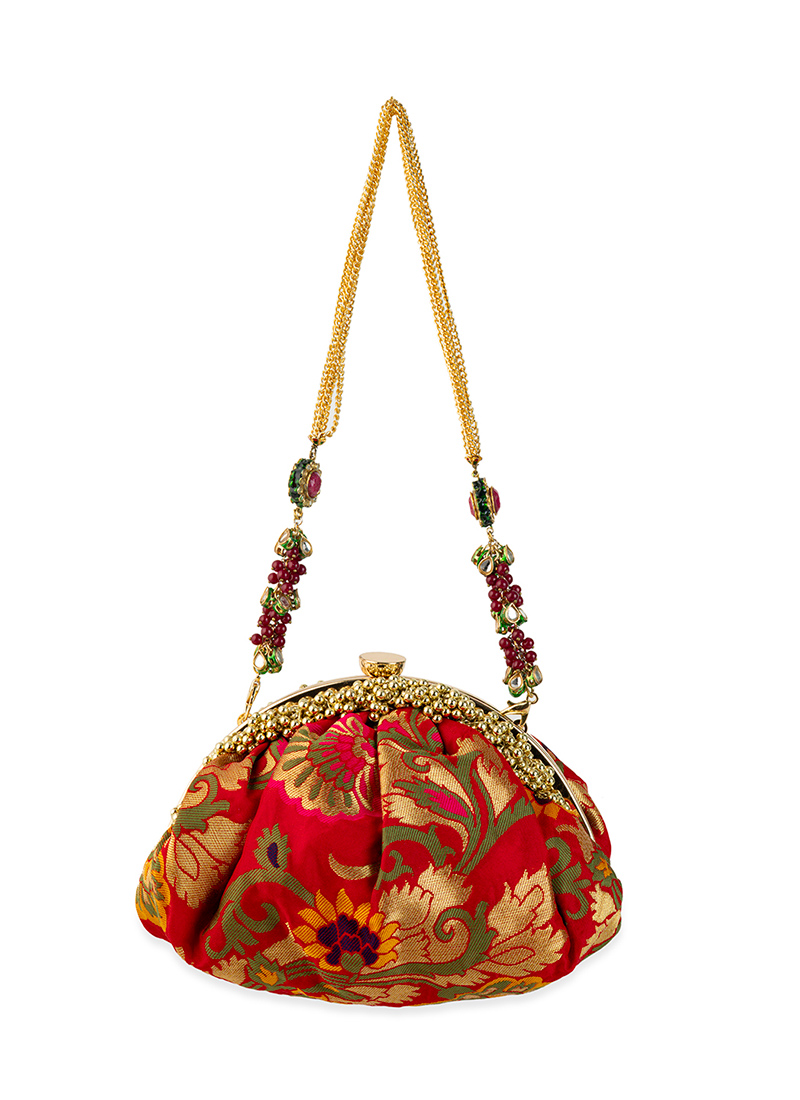 Red Brocade Beads Potli Wedding Wear