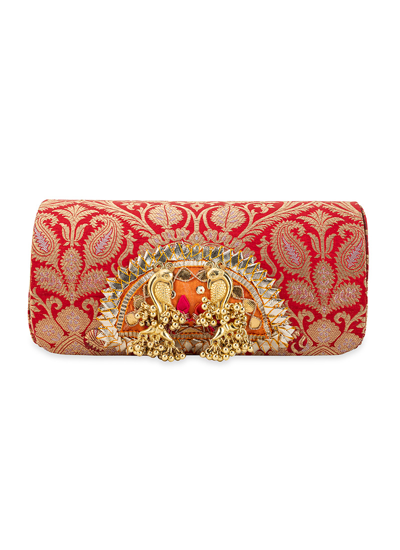 Red Brocade Gota Zari Hand Bag Wedding Wear