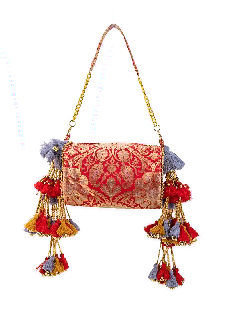 Red Brocade Hand Bag Wedding Wear