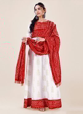 Red Chinon Bandhini Print Beautiful Dupatta