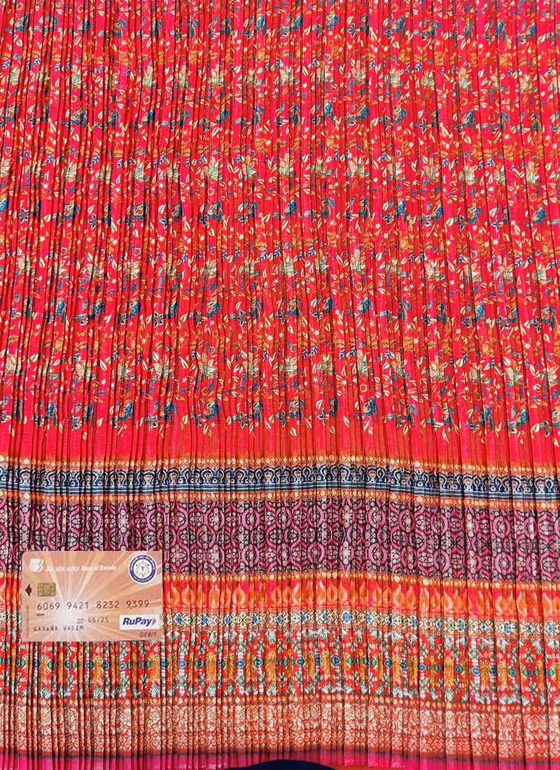 Red Chinon Digital Print Fabric